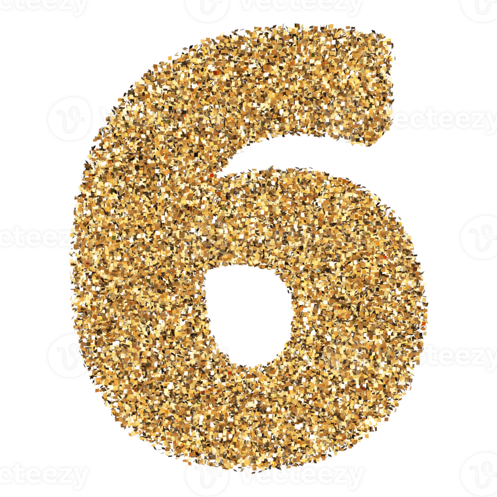 Golden Glitter 3D Number 6 png