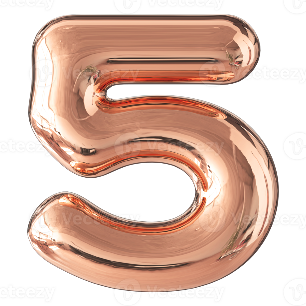 Rose Gold Bubble 3D Number 5 png