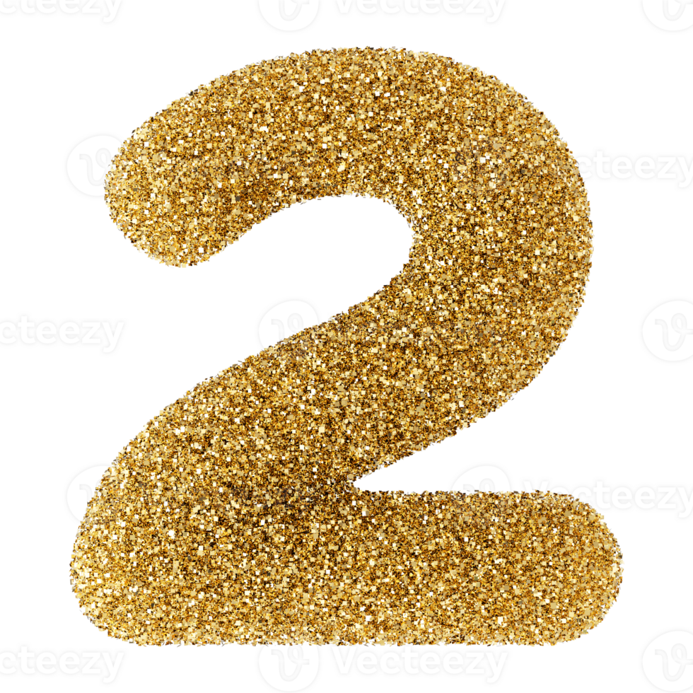 Golden Glitter 3D Number 2 png