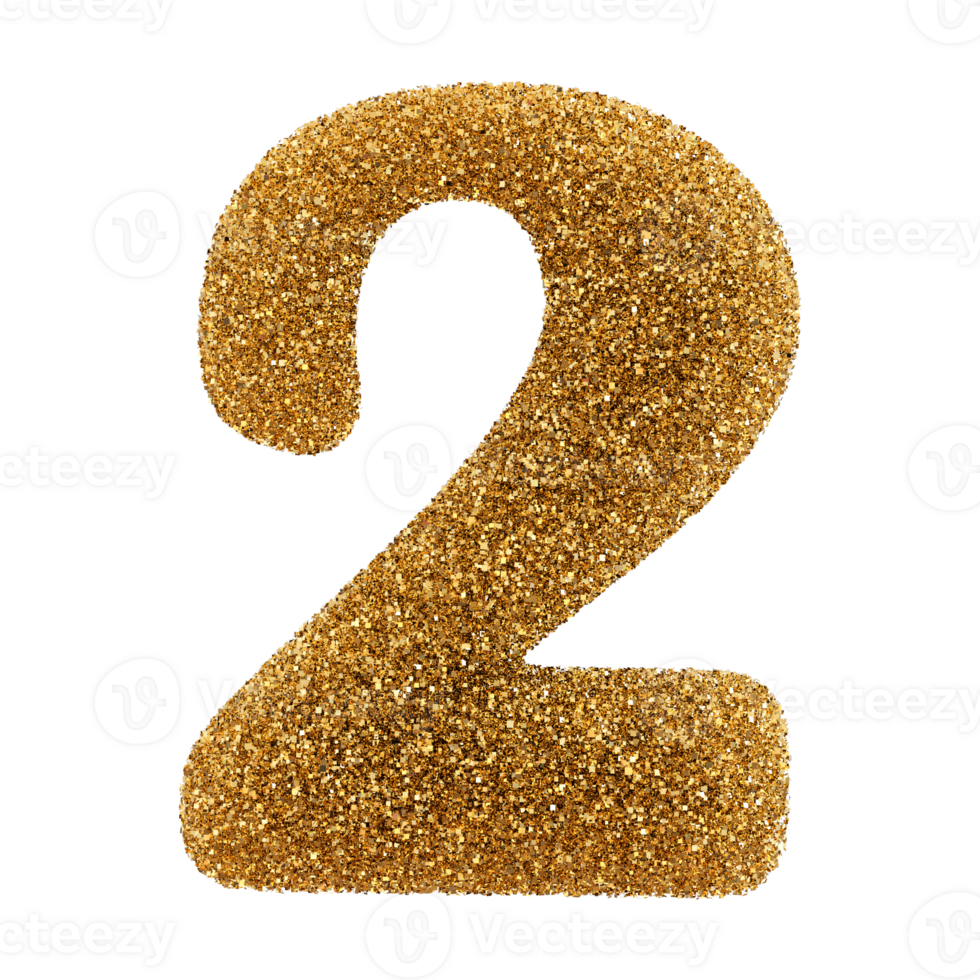 Golden Glitter 3D Number 2 png