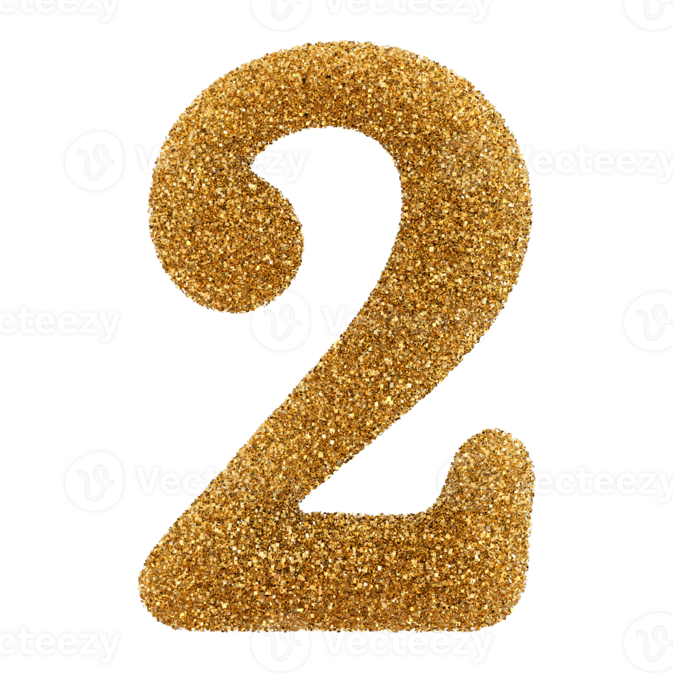 Golden Glitter 3D Number 2 png