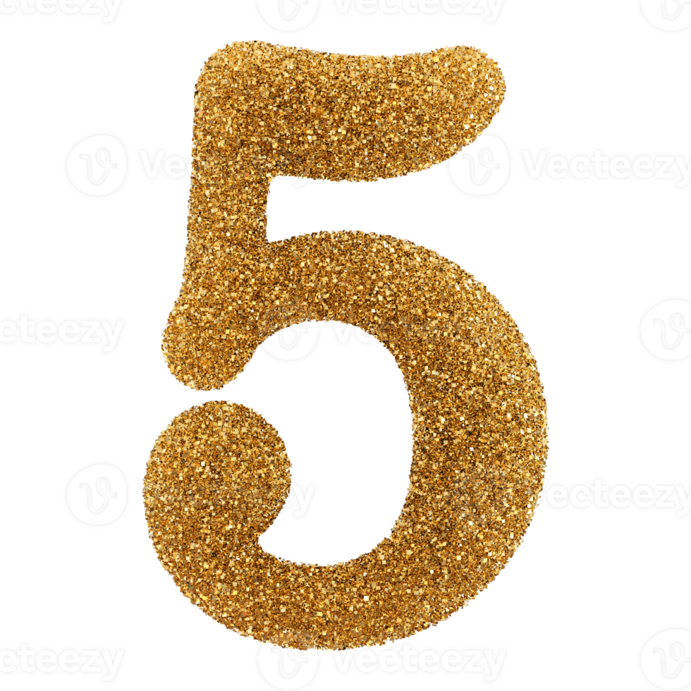 Golden Glitter 3D Number 5 png