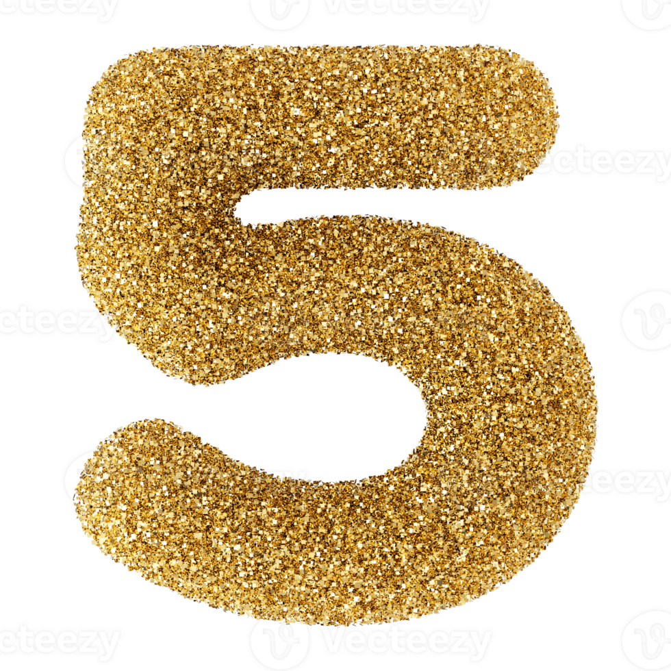 Golden Glitter 3D Number 5 png