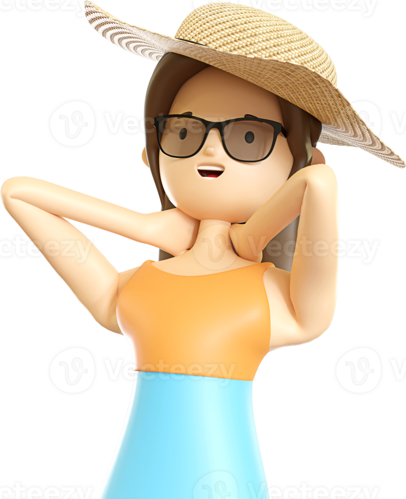 3d mujer personaje vestir sombrero con actitud png
