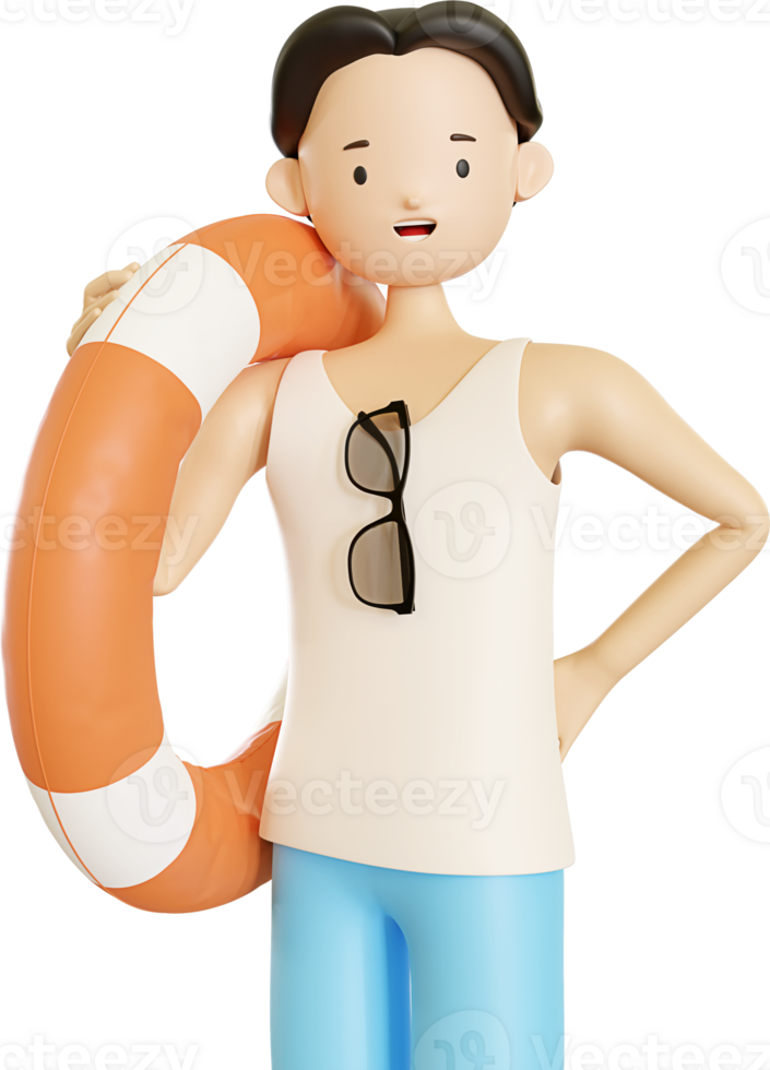 3d man character carry a life buoy png