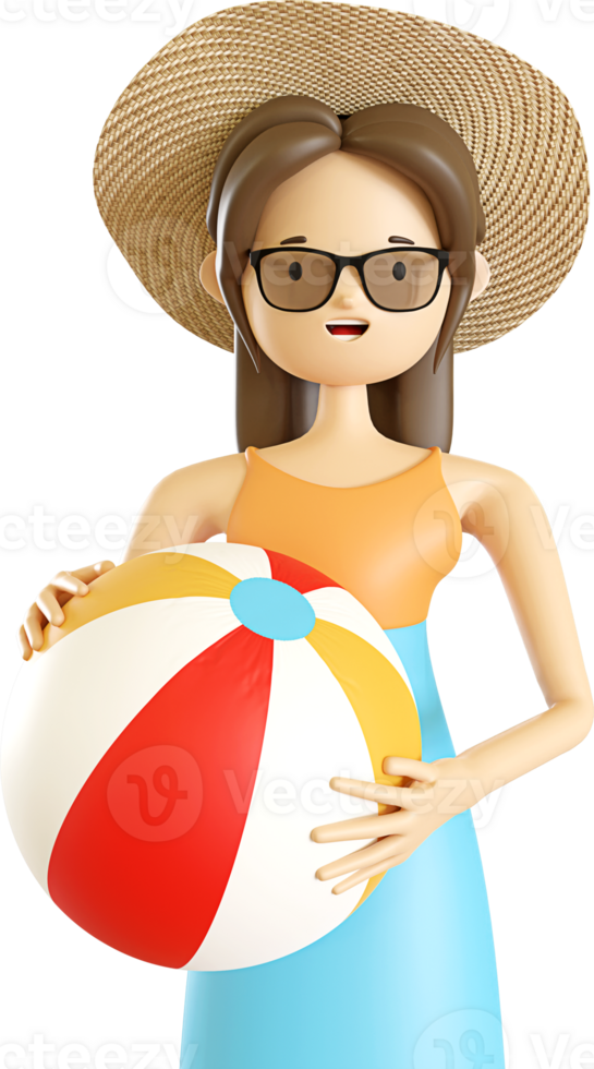 3d woman character with ball png