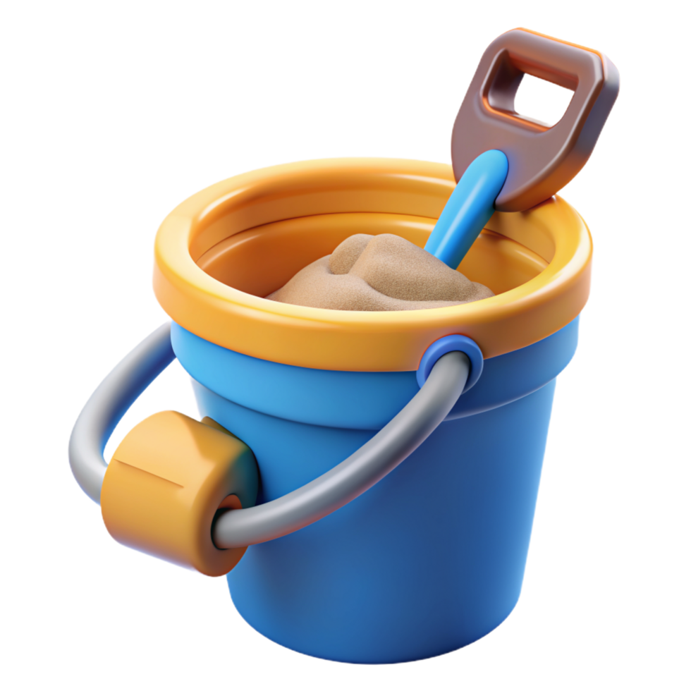 Plastic Bucket with Beach Sand and Shovel 3d Graphic png