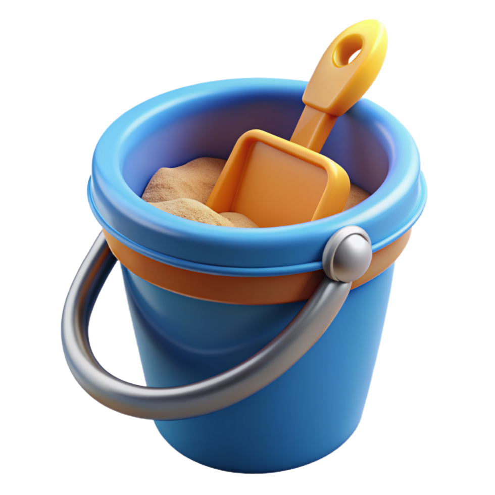 Plastic Bucket with Beach Sand and Shovel 3d Item png