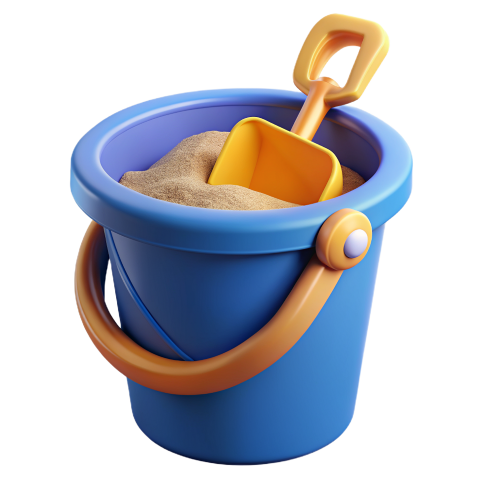Plastic Bucket with Beach Sand and Shovel 3d Design png