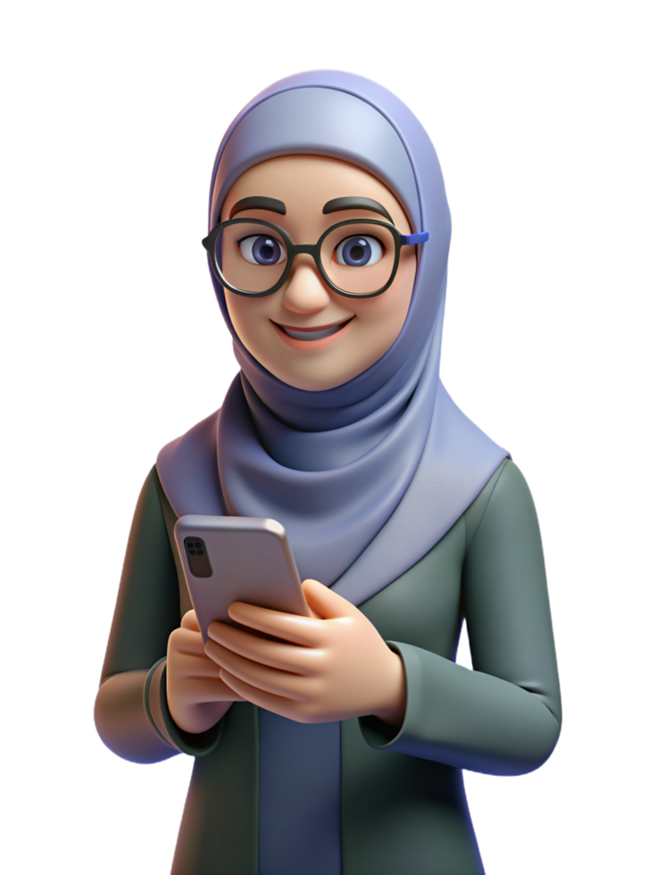 Hijab Girl with Smartphone 3d Image png