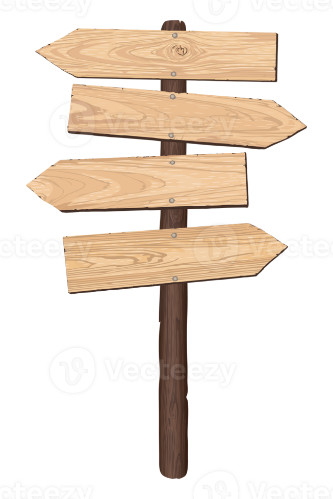 Blank whitewashed wooden direction sign isolated graphic illustrated. Vintage cut timber signboard on wooden pole for information or advertising message. png