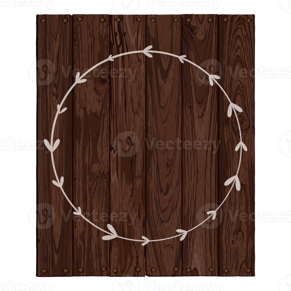 Blank walnut wooden signboard isolated with circle frame vintage style graphic illustrated. Nameplate wooden texture pattern template for logo or name of cafe, restaurant and retail store. png