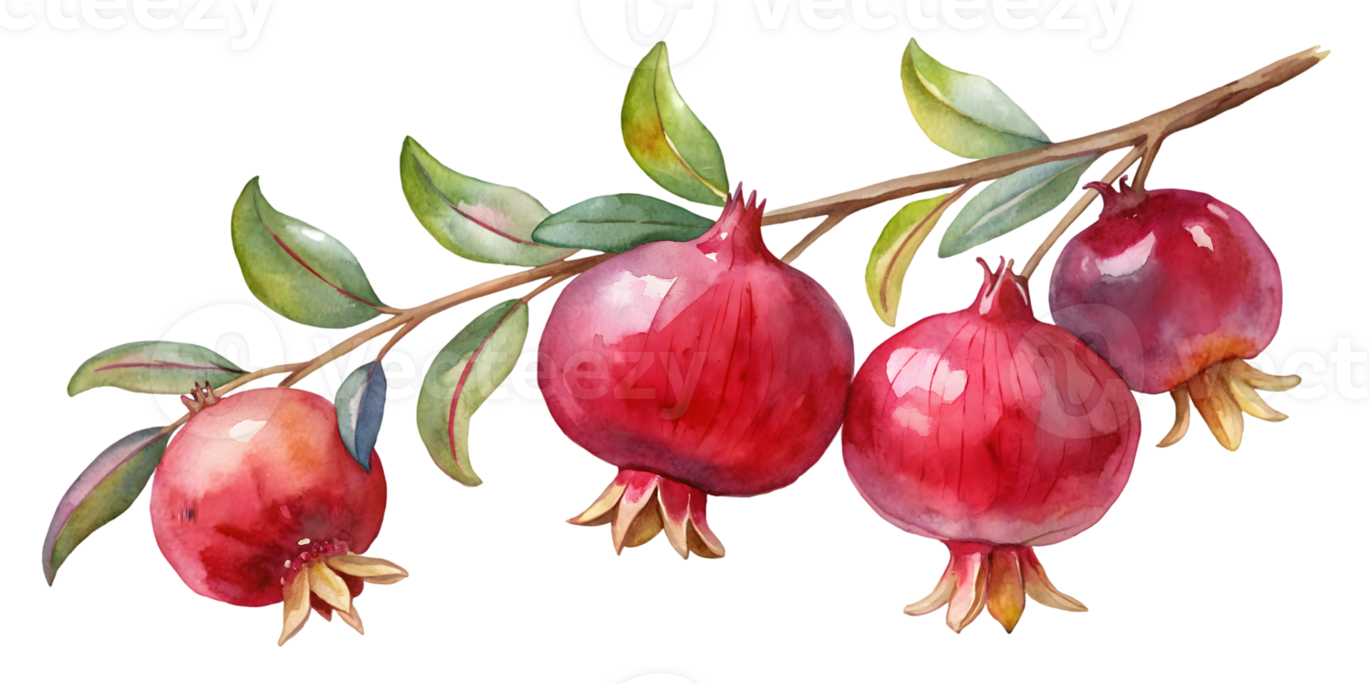 Branch with Pomegranates - Isolated on Transparent Background png