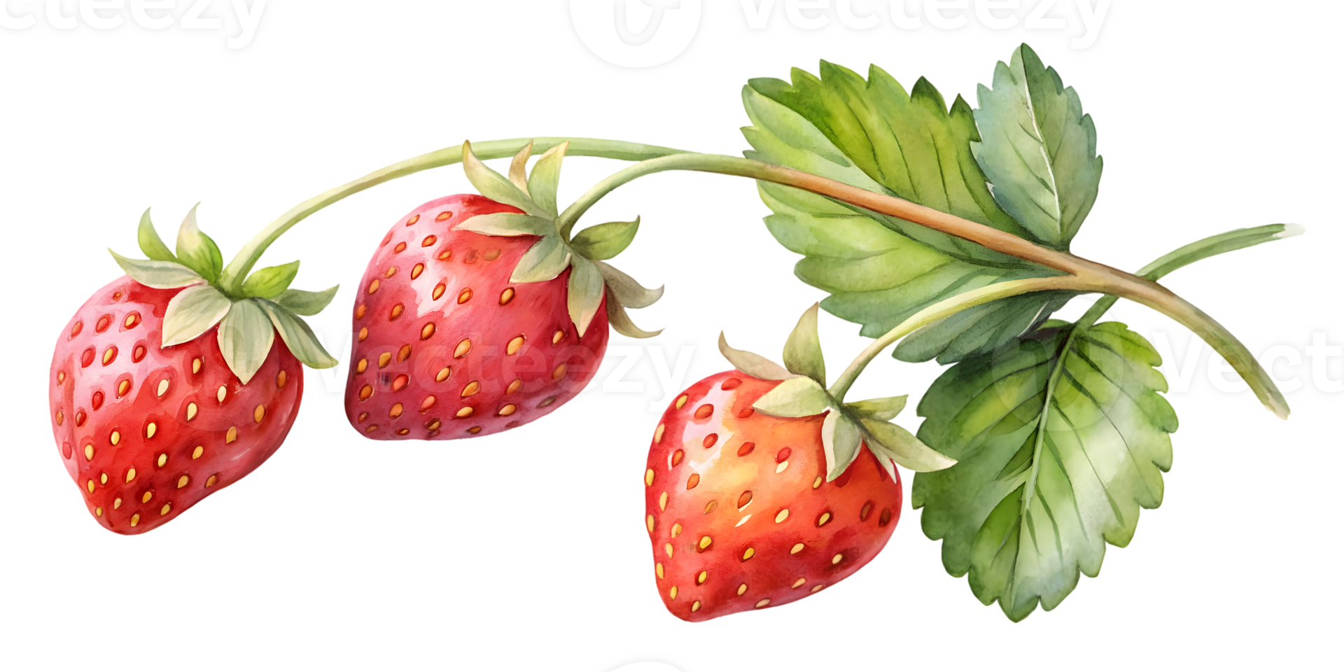 Branch with Strawberries - Isolated on Transparent Background png