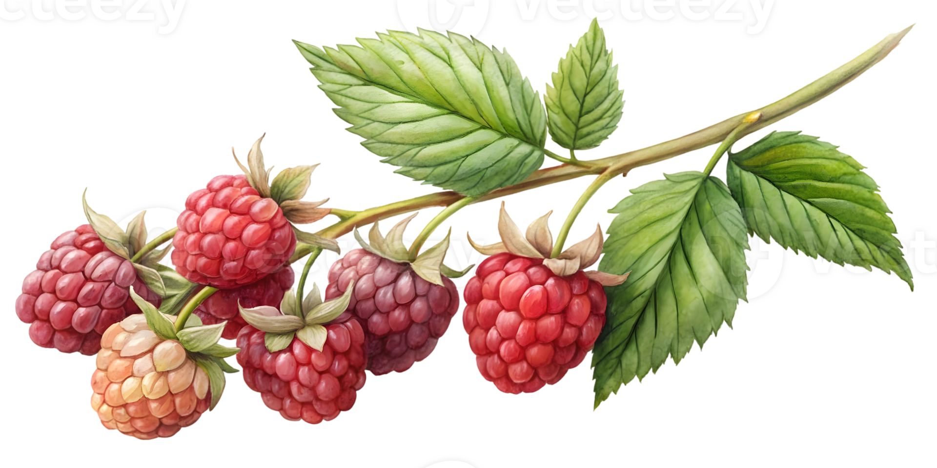 Branch with Raspberries - Isolated on Transparent Background png