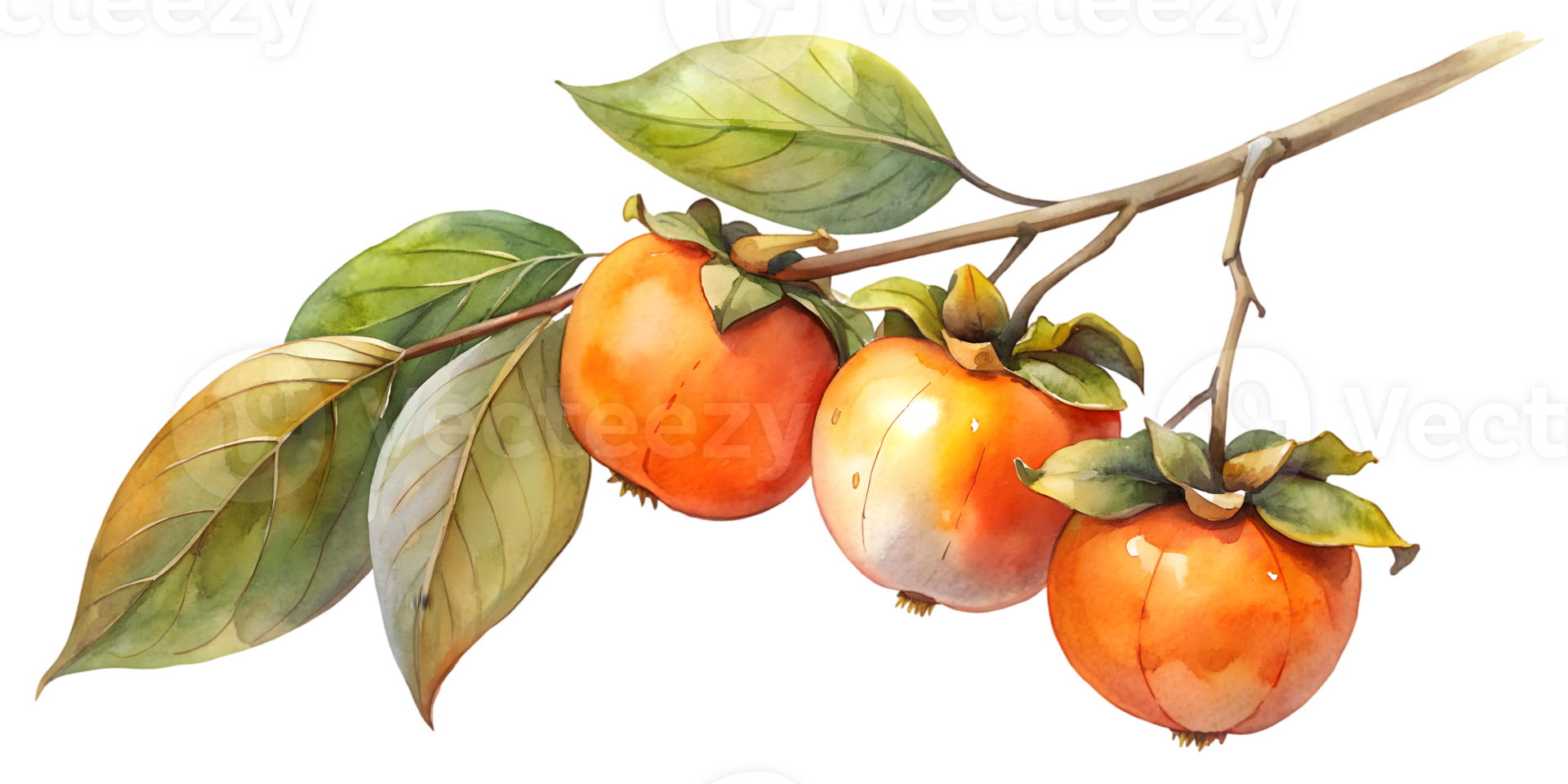 Branch with Persimmons - Isolated on Transparent Background png