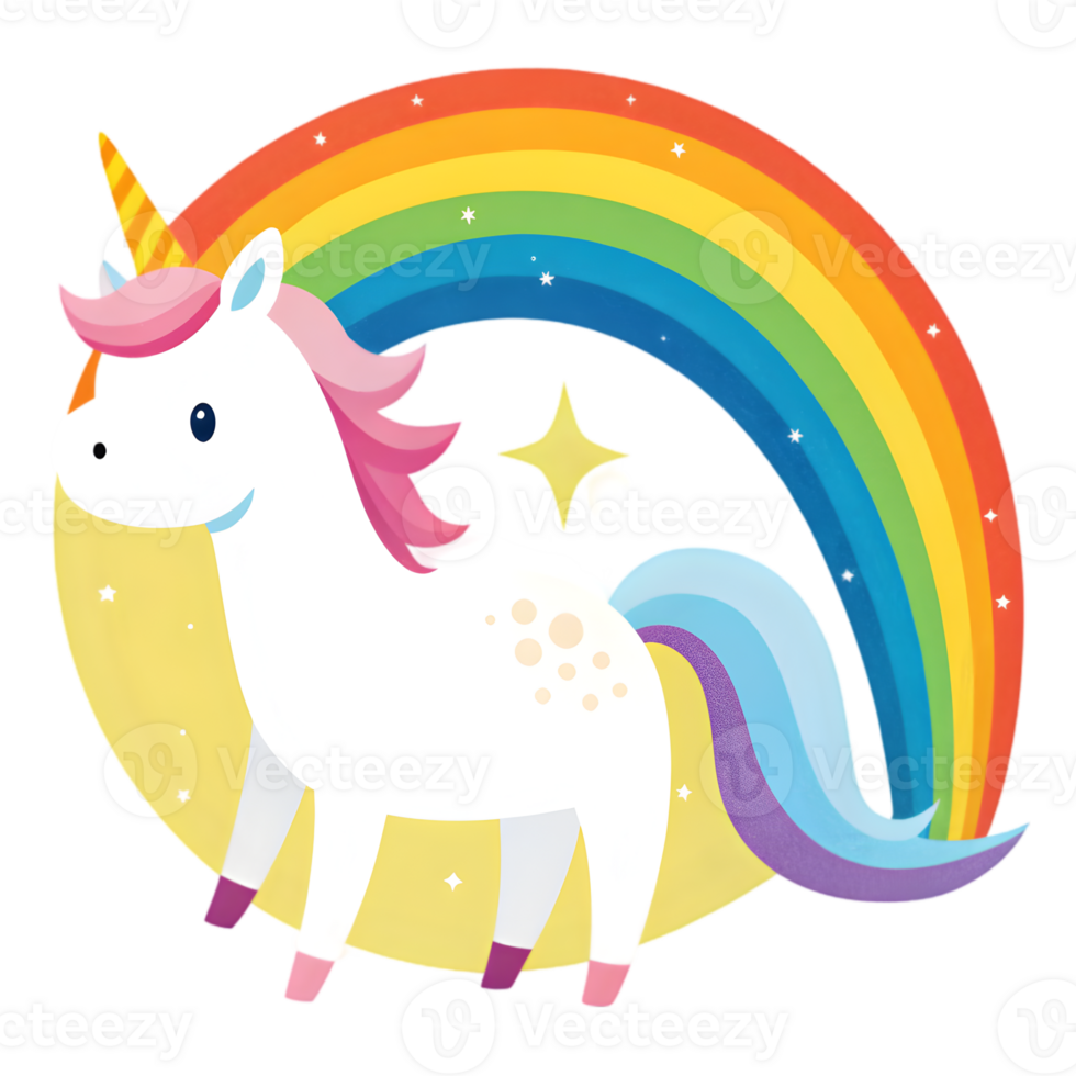 Cute White Unicorn and Rainbow - Isolated on Transparent Background png