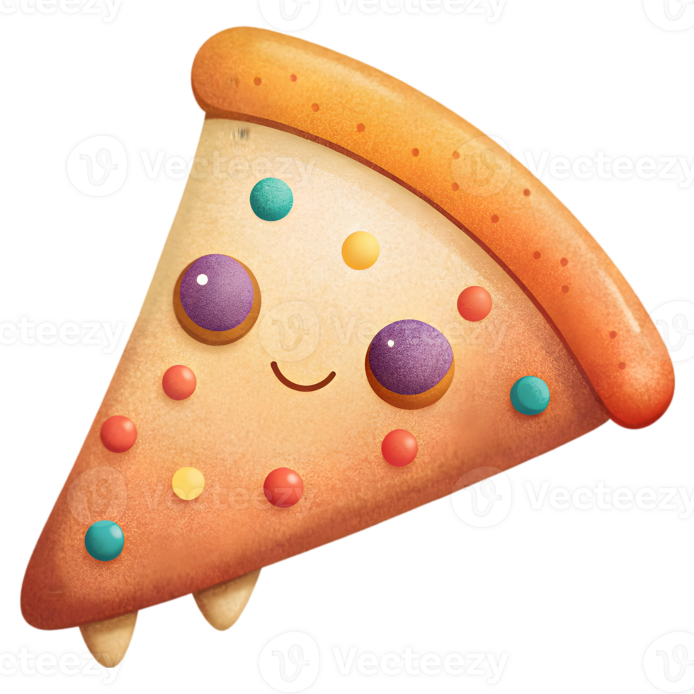 Happy Kawaii Pizza Slice - Isolated on Transparent Background png