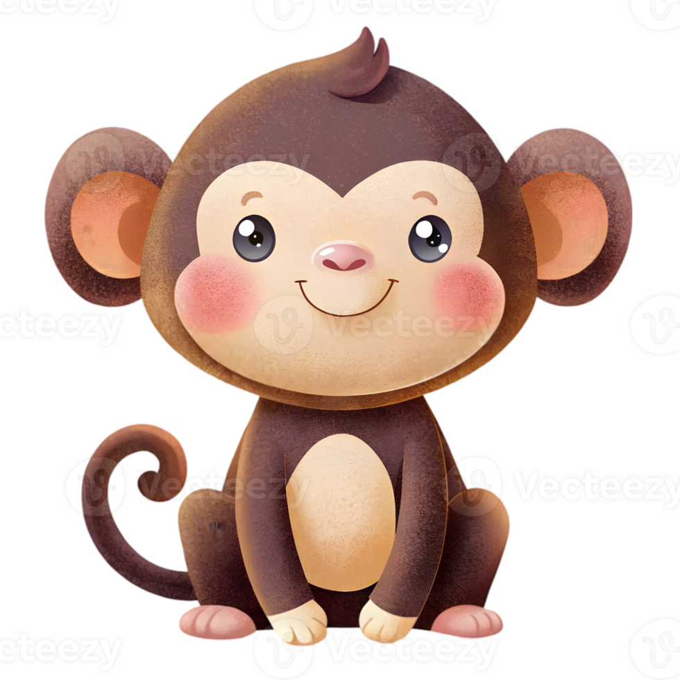 Happy Kawaii Monkey - Isolated on Transparent Background png