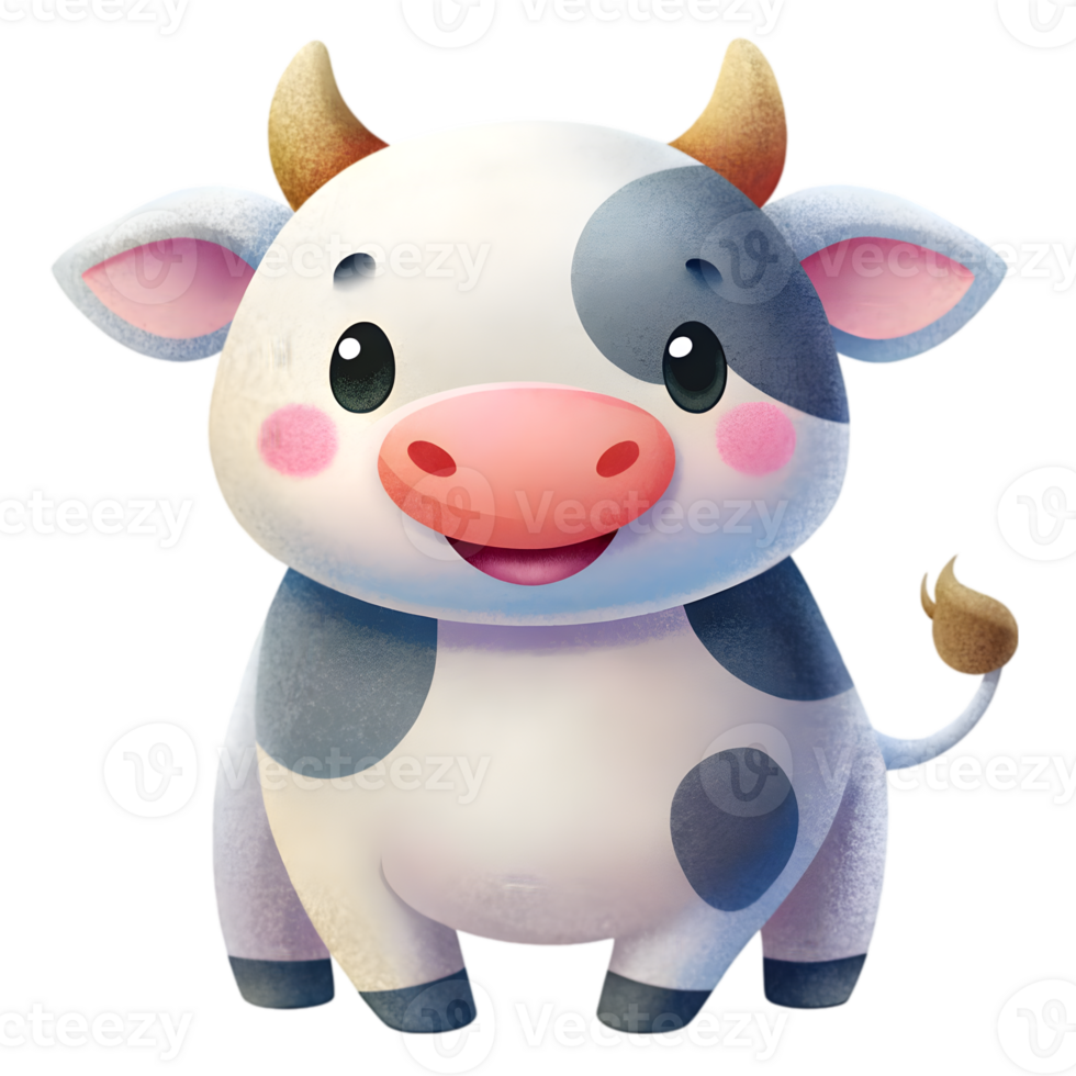 Happy Kawaii Cow - Isolated on Transparent Background png