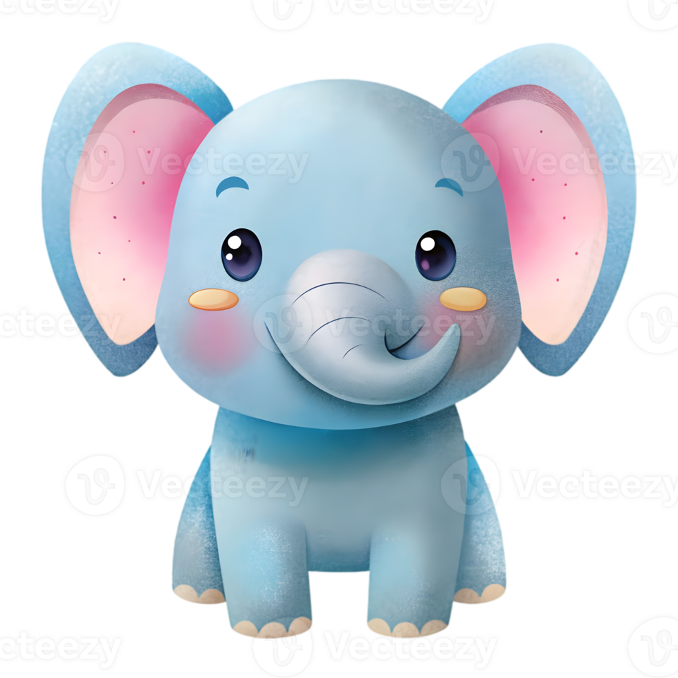 Happy Kawaii Elephant - Isolated on Transparent Background png
