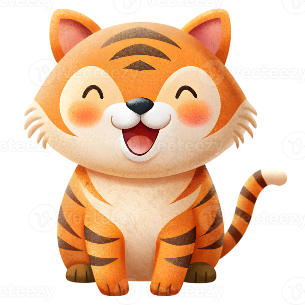 Happy Kawaii Tiger - Isolated on Transparent Background png