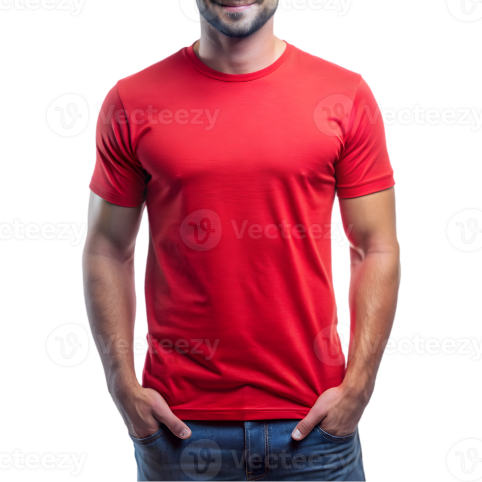 Mockup of a Man Wearing a Red tshirt - Isolated on Transparent Background png
