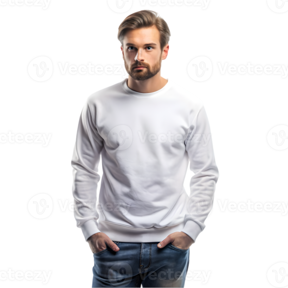 Mockup of a Man Wearing a White Sweatshirt - Isolated on Transparent Background png