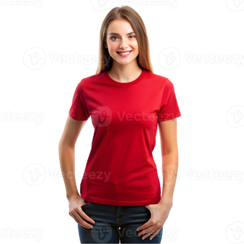 Mockup of a Woman Wearing a Cardinal Red tshirt - Isolated on Transparent Background png