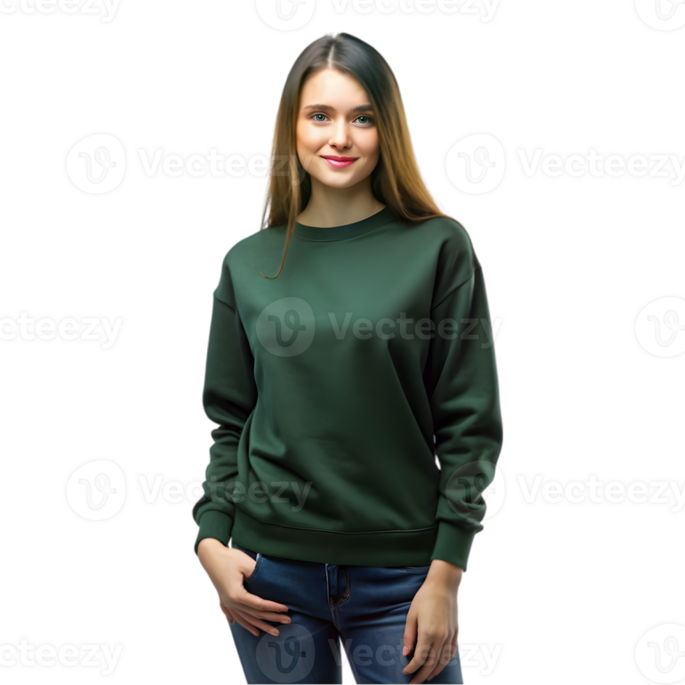 Mockup of a Woman Wearing a Forest Green Sweatshirt - Isolated on Transparent Background png