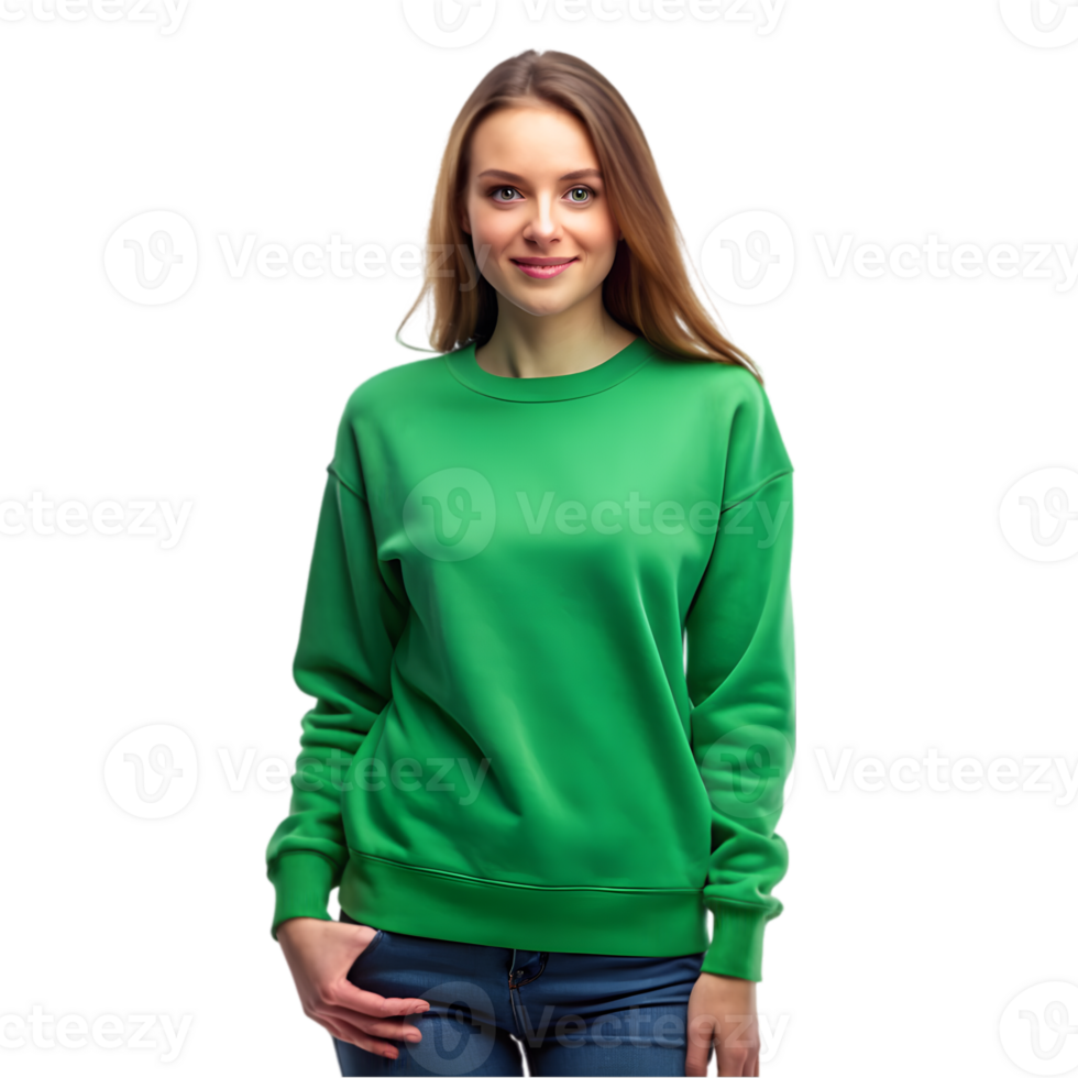 Mockup of a Woman Wearing a Kelly Green Sweatshirt - Isolated on Transparent Background png