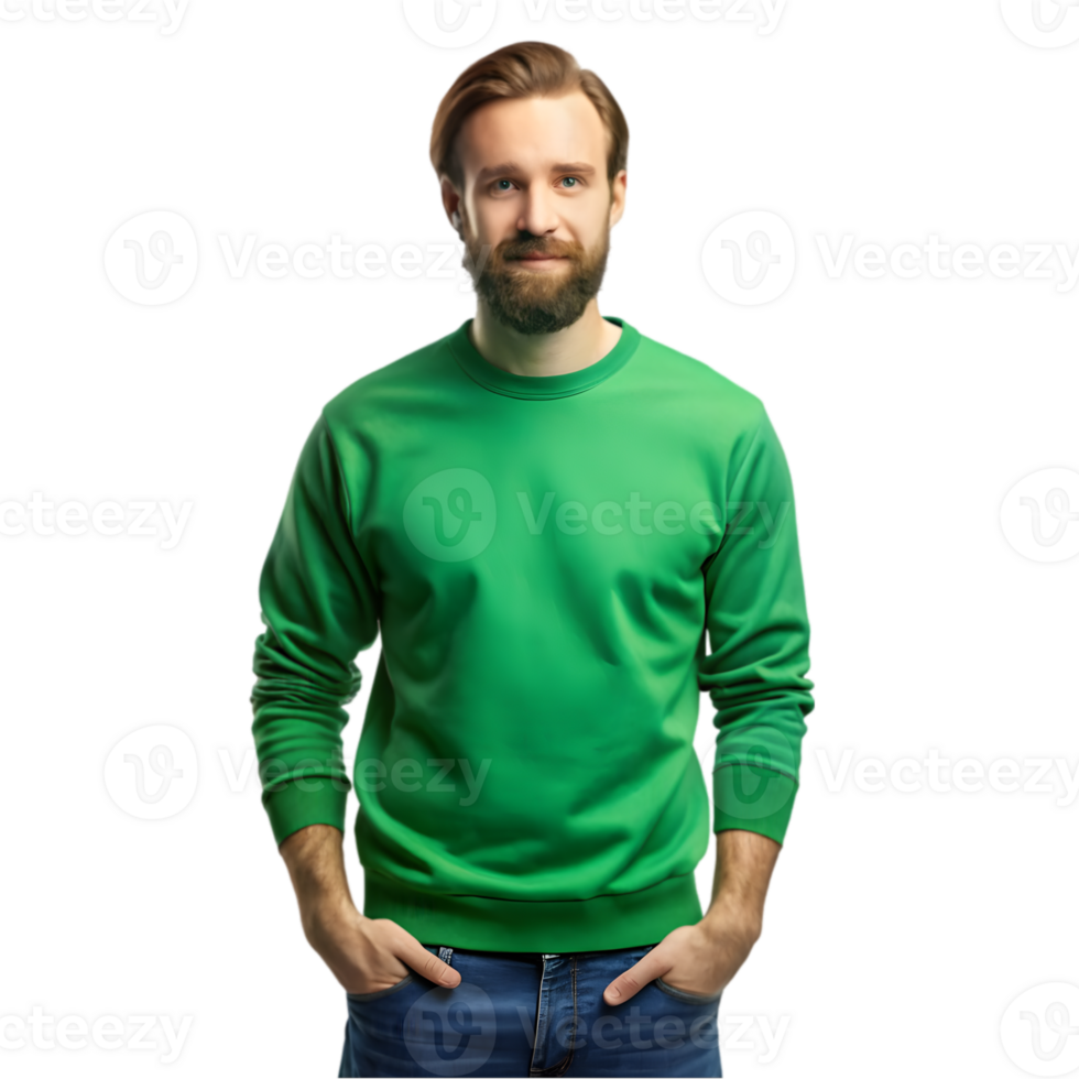 Mockup of a Man Wearing an Irish Green Sweatshirt - Isolated on Transparent Background png
