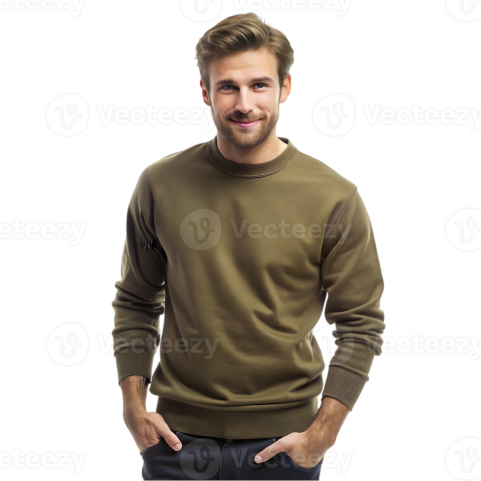 Mockup of a Man Wearing an Olive Sweatshirt - Isolated on Transparent Background png