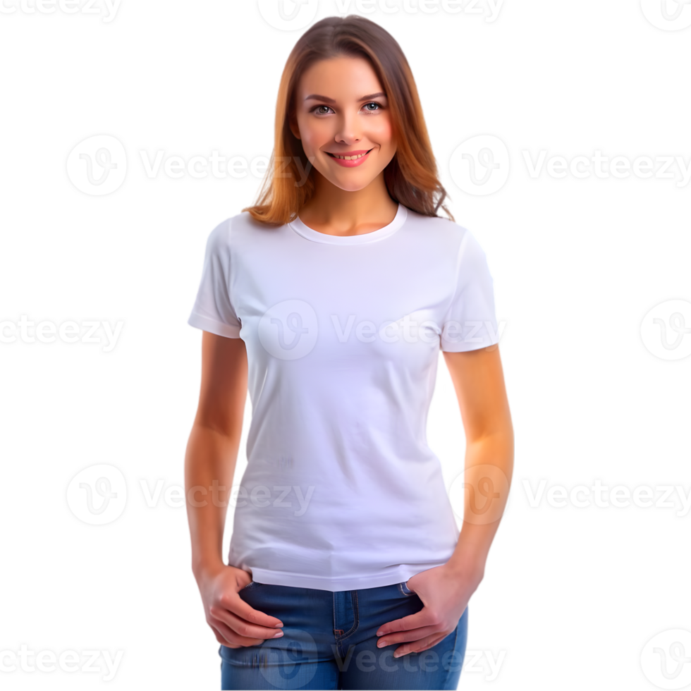 Mockup of a Woman Wearing a White tshirt - Isolated on Transparent Background png