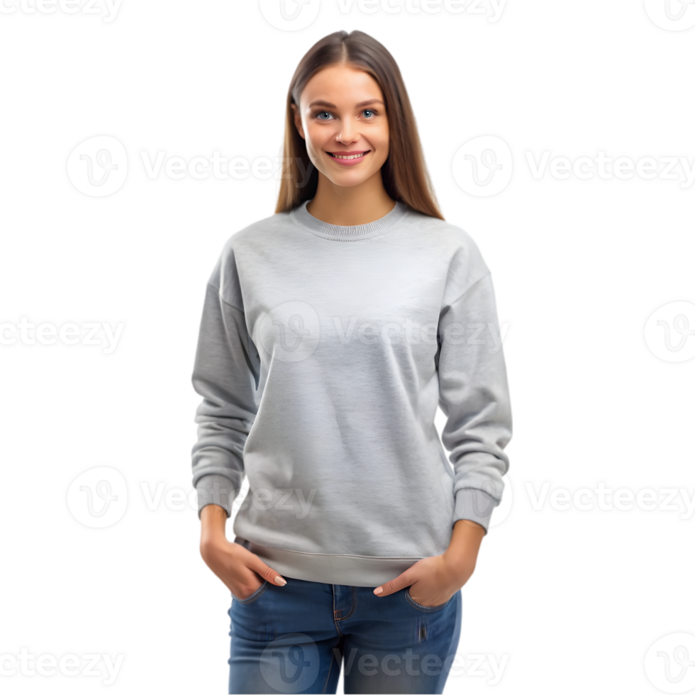 Mockup of a Woman Wearing an Ice Grey Sweatshirt - Isolated on Transparent Background png