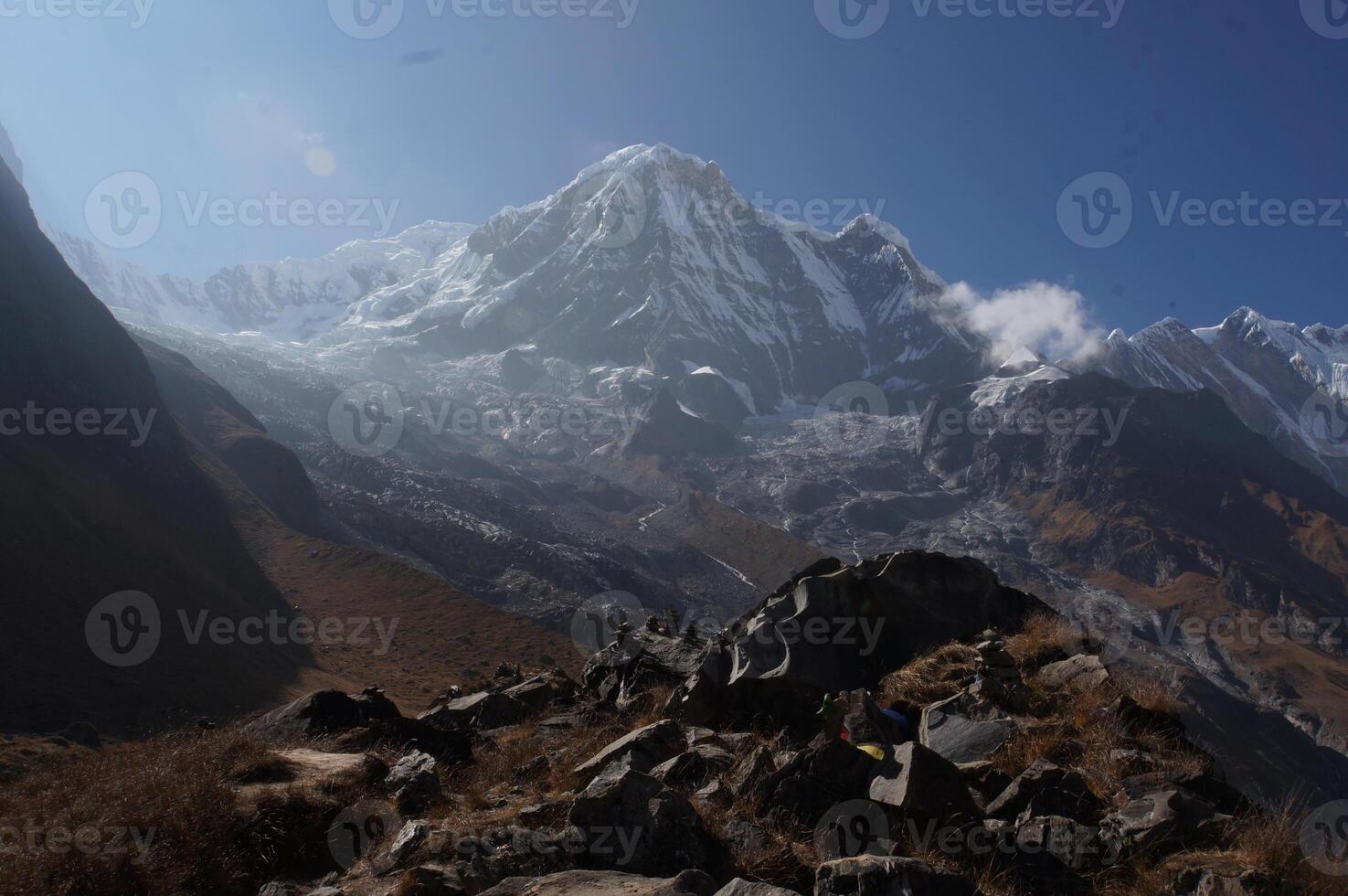 Beautiful view from Annapurna Base Camp, Trekking from approach Annapurna Sanctuary, Himalayas, Nepal photo