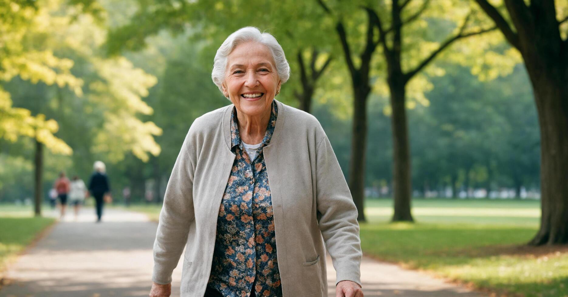 an eldery woman smiling at the park photo