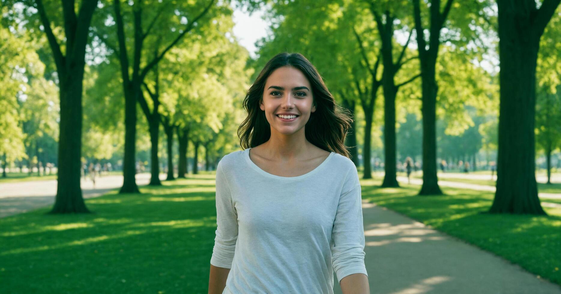 A young woman at the park with bright smile photo