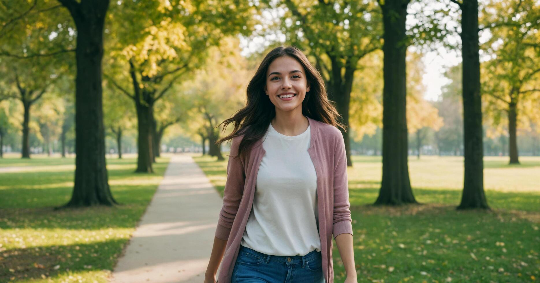 A young woman at the park with bright smile photo