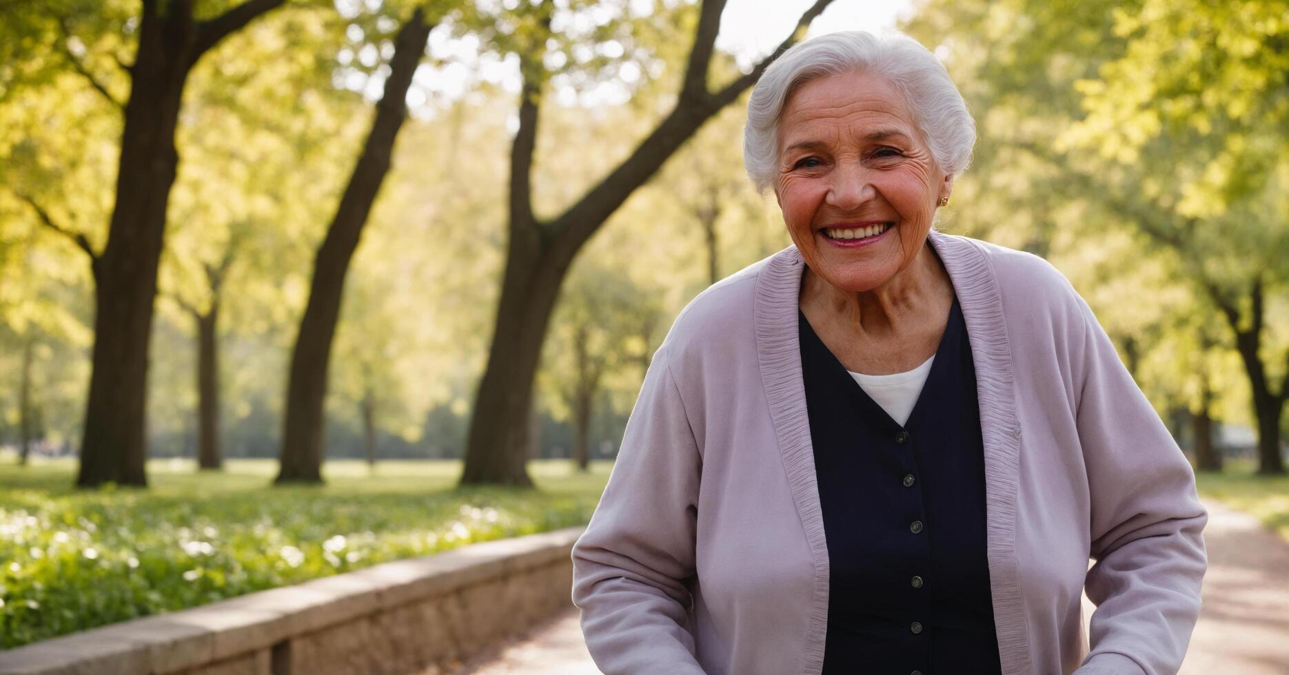 an eldery woman smiling at the park photo