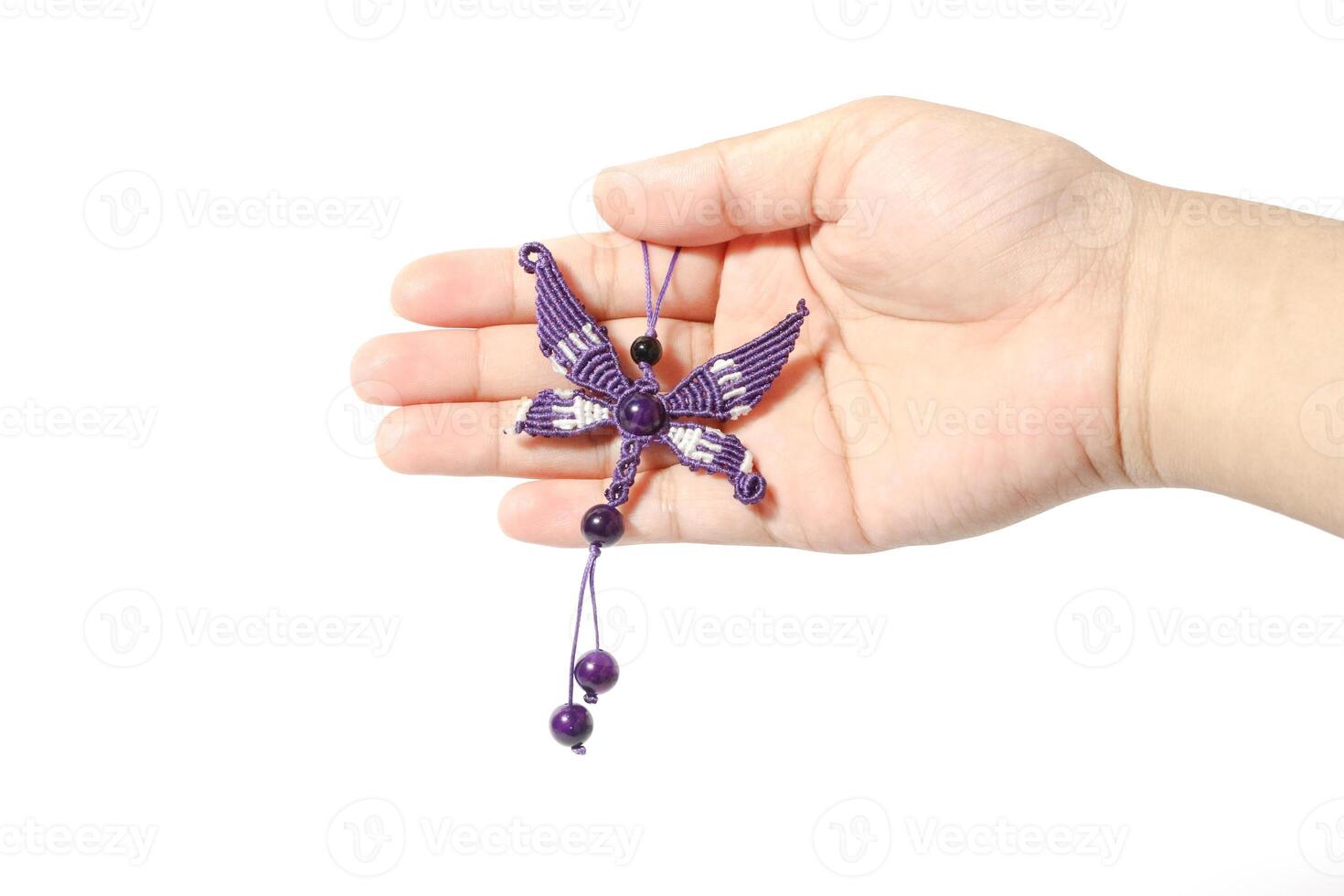 Full color butterfly handmade macrame keychain with beads photo