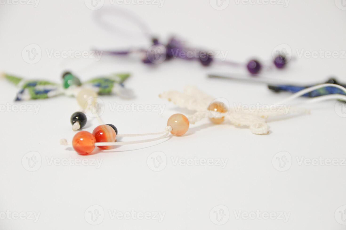 Full color butterfly handmade macrame keychain with beads photo