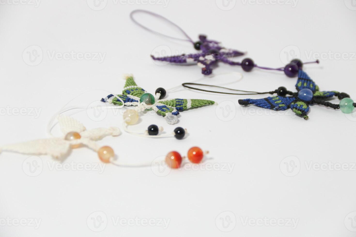 Full color butterfly handmade macrame keychain with beads photo