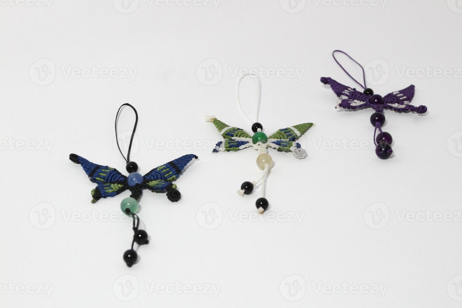 Full color butterfly handmade macrame keychain with beads photo