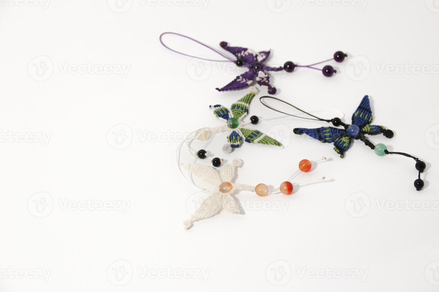 Full color butterfly handmade macrame keychain with beads photo