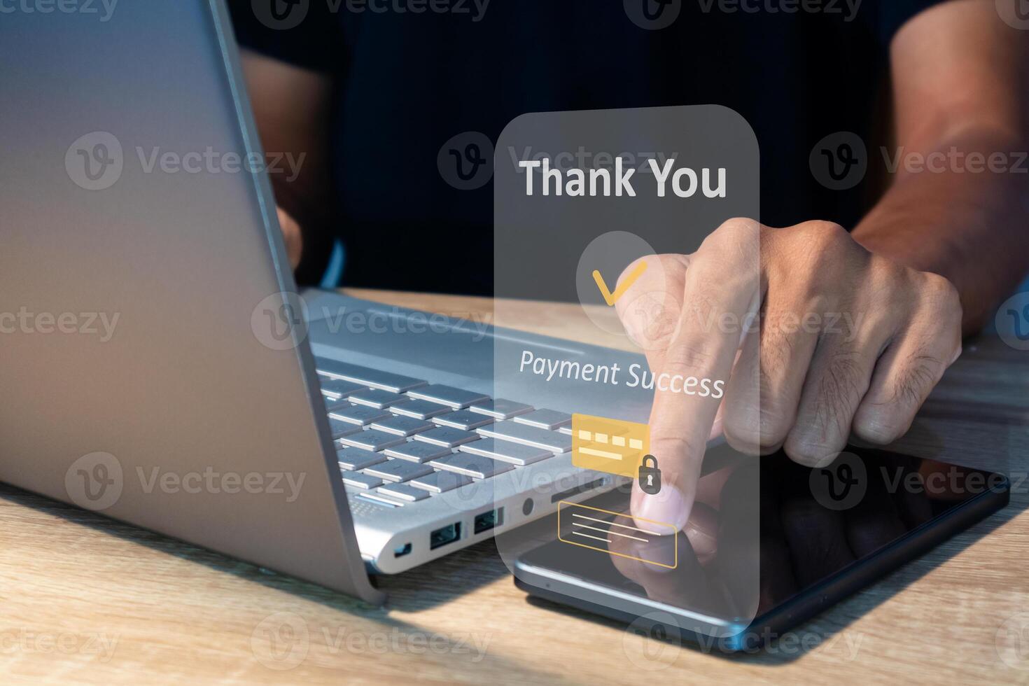 A man making payment for online shopping using a smart phone. Online payment concept. photo
