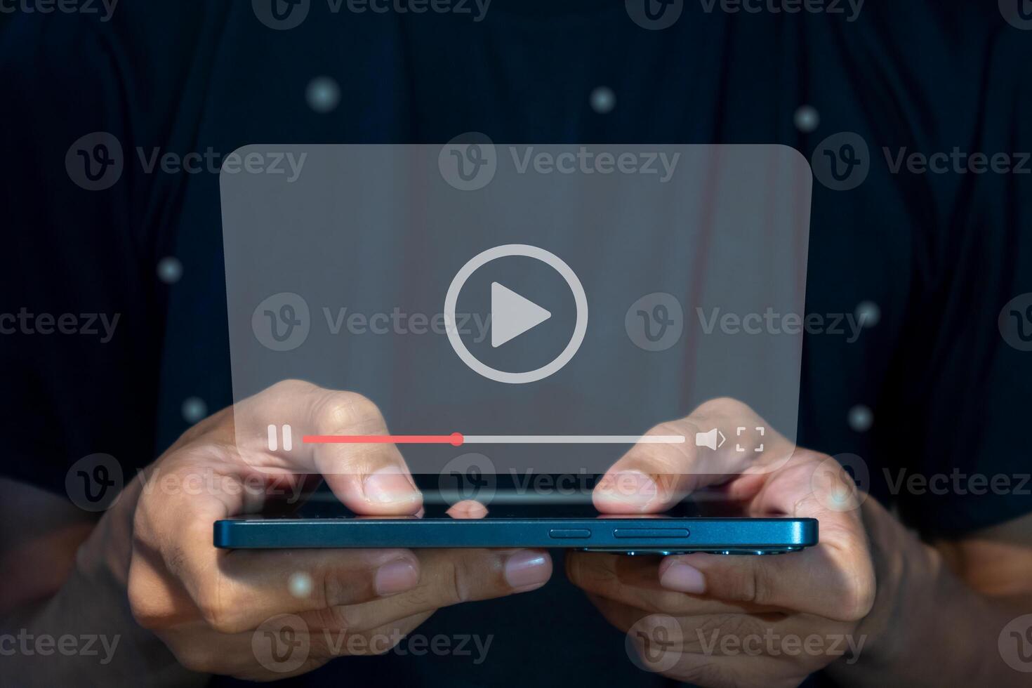 A man watching a or movie via a smart phone. streaming on internet concept. photo