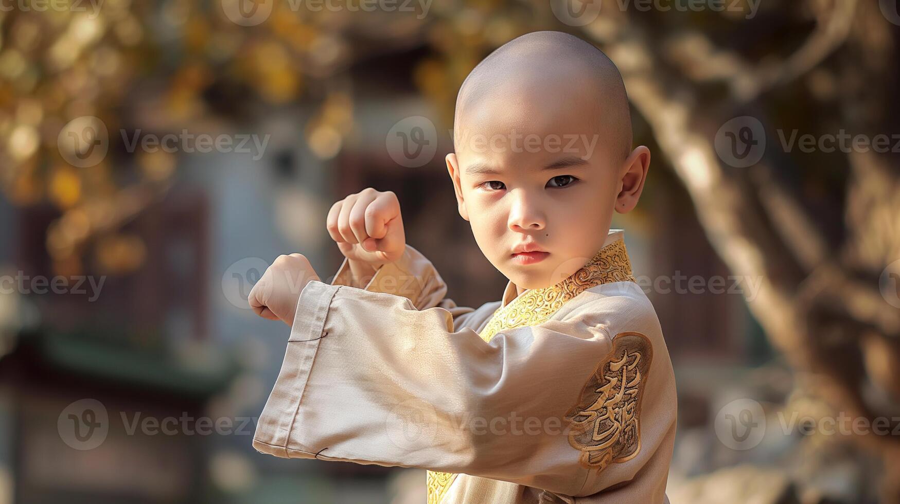 Buddhist monk practicing thai chi in the park, lifestyle concept. photo