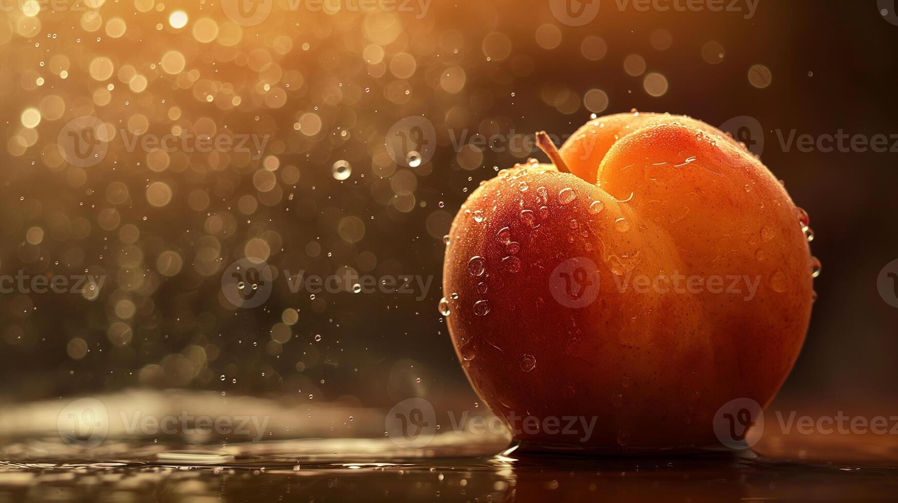 Fresh apricot with water drops on blurred background. Close-up photo