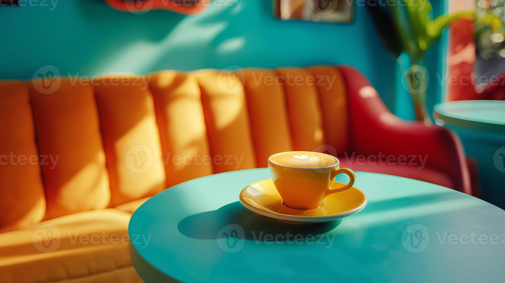 Coffee cup on the table in coffee shop, stock photo